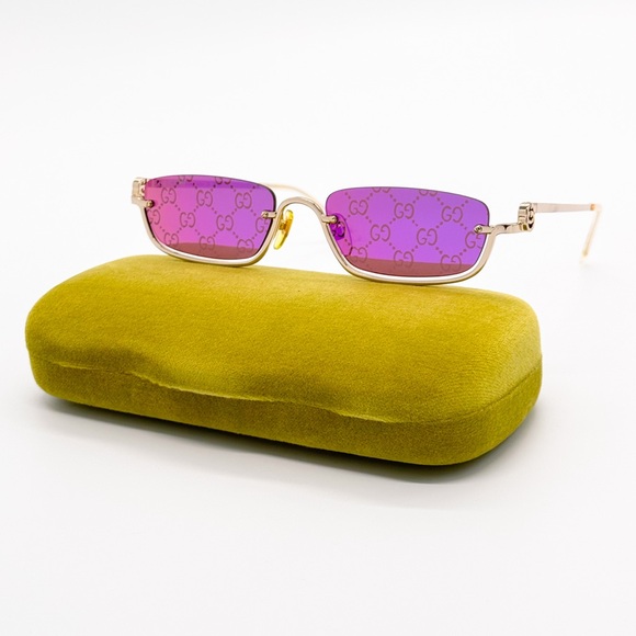 NEW GUCCI GG1278S 005 RECTANGULAR GOLD VIOLET WOMEN SUNGLASSES GUCCI - Picture 1 of 13